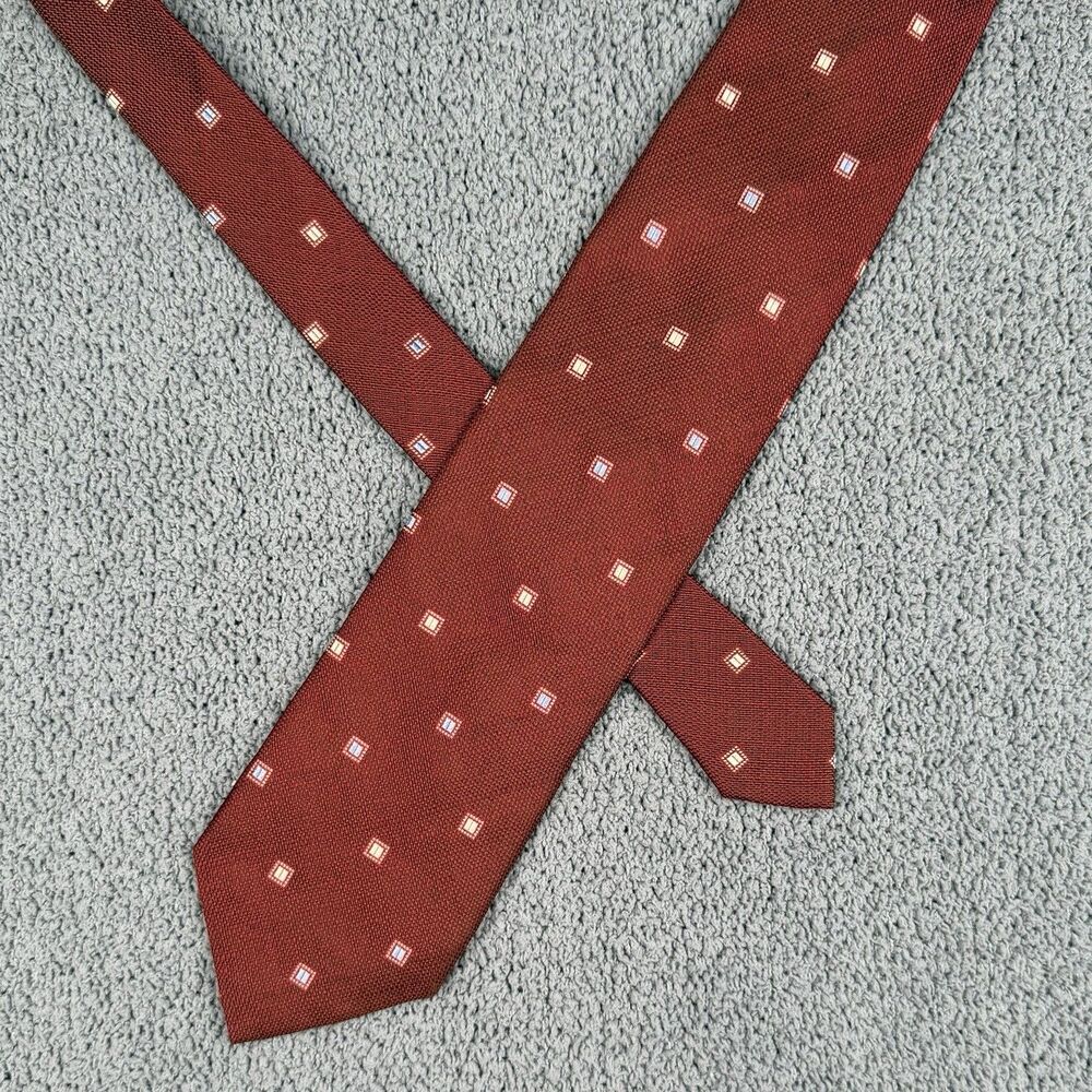 Ermenegildo Zegna Tie Red Silk Geometric Square Dots Italy Necktie Luxury